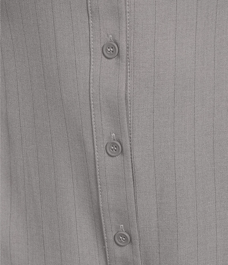 Evolutionary Pinstripe Long Sleeve Button Front Shirt Dress