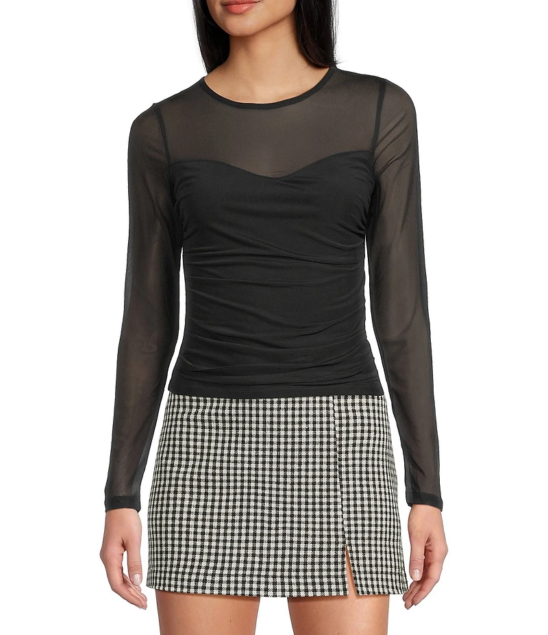 Evolutionary Mesh Side Ruched Long Sleeve Top
