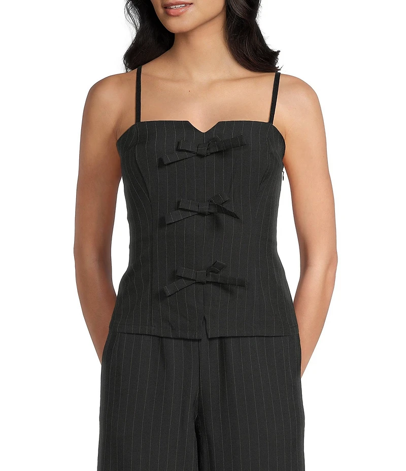 Evolutionary Pinstripe Sleeveless Bow Front Top