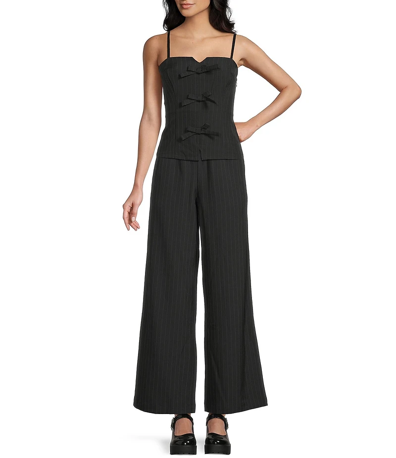 Evolutionary Pinstripe Sleeveless Bow Front Top
