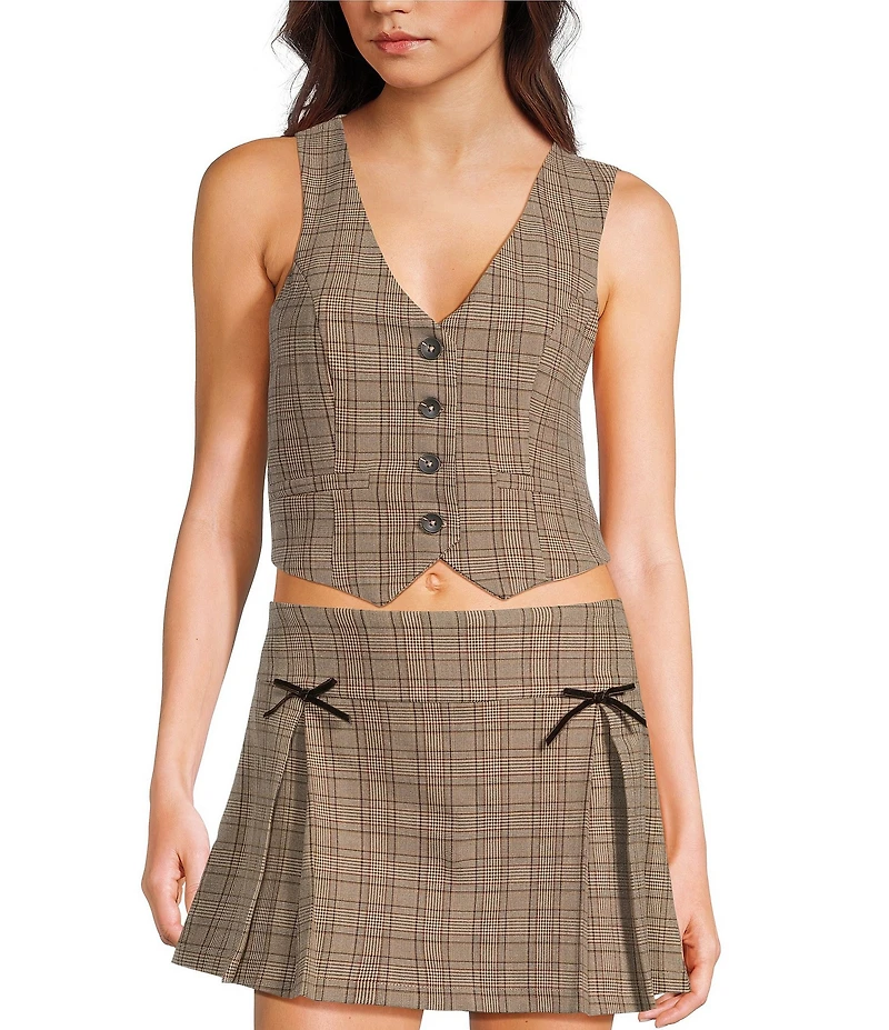 Evolutionary Plaid Button Front Coordinating Vest