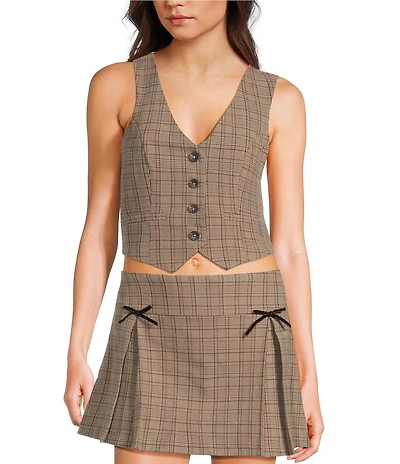 Evolutionary Plaid Button Front Coordinating Vest
