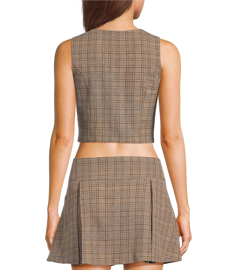Evolutionary Plaid Button Front Coordinating Vest