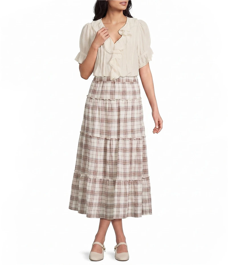 Evolutionary Plaid Tiered Maxi Skirt