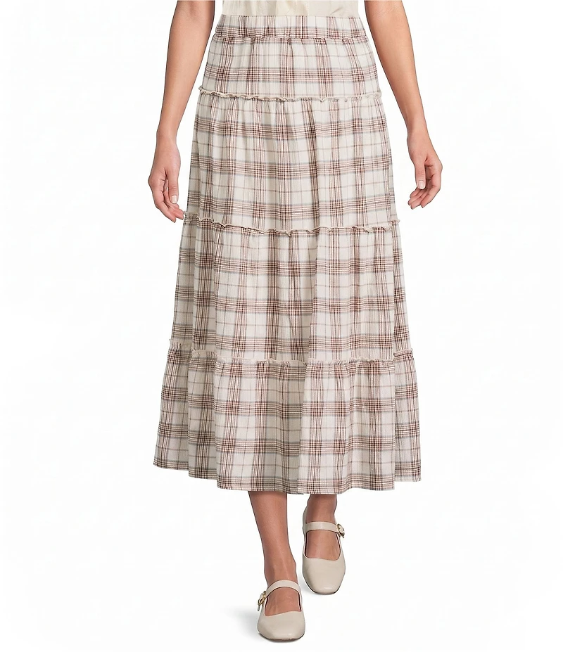 Evolutionary Plaid Tiered Maxi Skirt