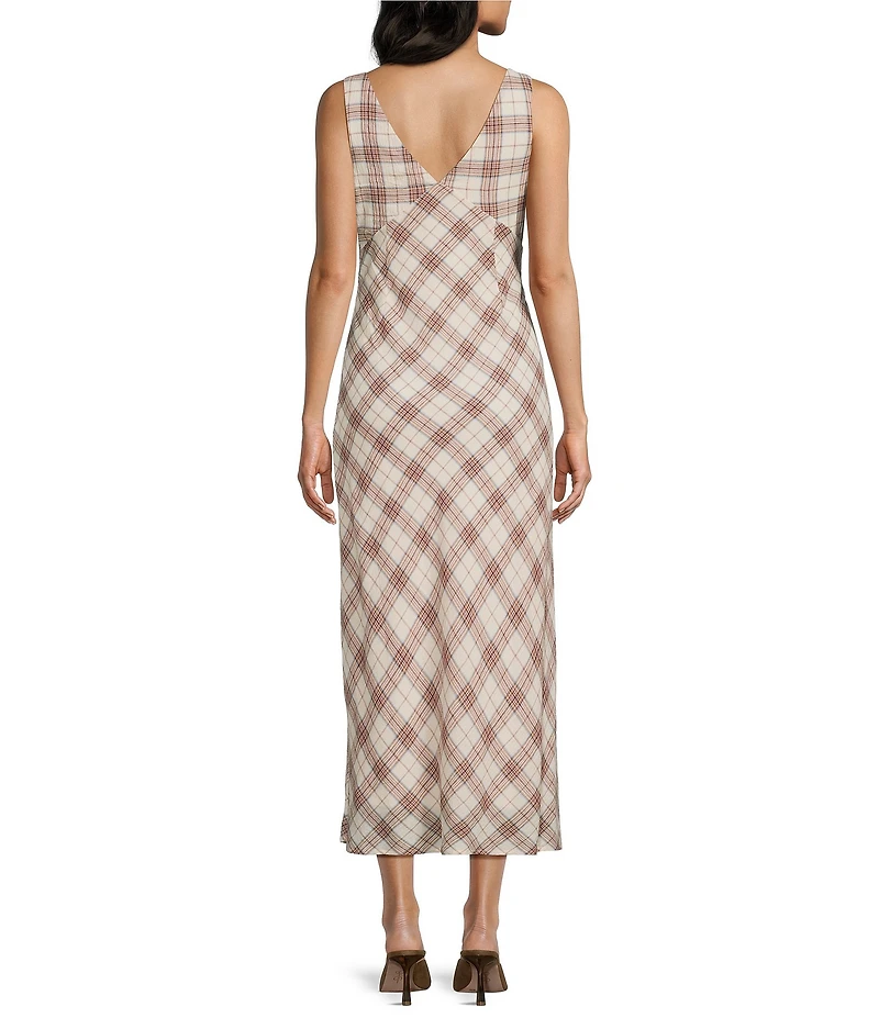 Evolutionary Plaid V-Neck Midi Dress
