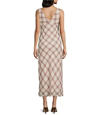 Evolutionary Plaid V-Neck Midi Dress