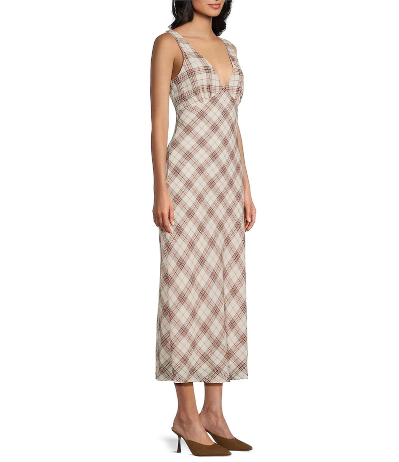 Evolutionary Plaid V-Neck Midi Dress