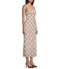 Evolutionary Plaid V-Neck Midi Dress