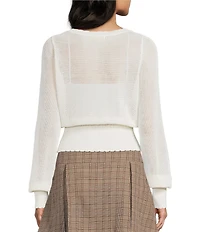 Evolutionary Pointelle Crew Neck Long Sleeve Button Front Sweater