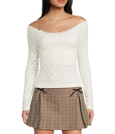 Evolutionary Pointelle Lace Off-The-Shoulder Long Sleeve Top