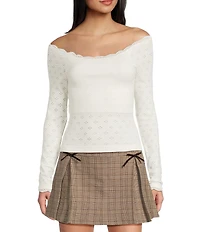 Evolutionary Pointelle Lace Off-The-Shoulder Long Sleeve Top