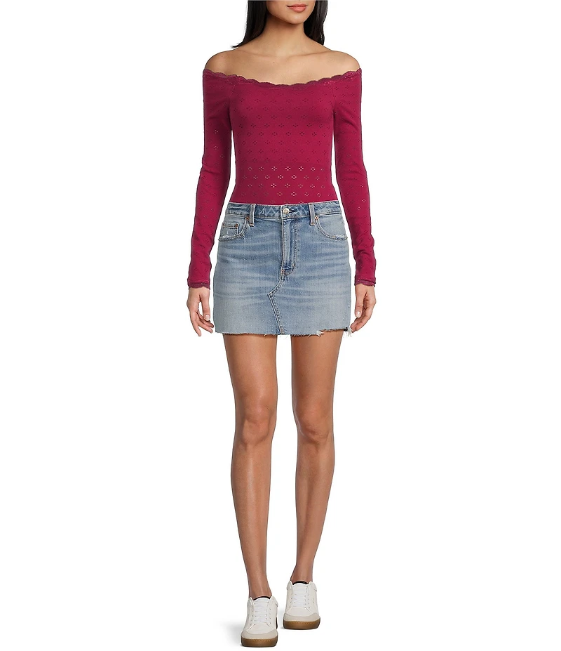 Evolutionary Pointelle Lace Off-The-Shoulder Long Sleeve Top