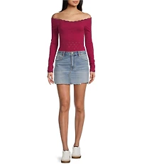 Evolutionary Pointelle Lace Off-The-Shoulder Long Sleeve Top