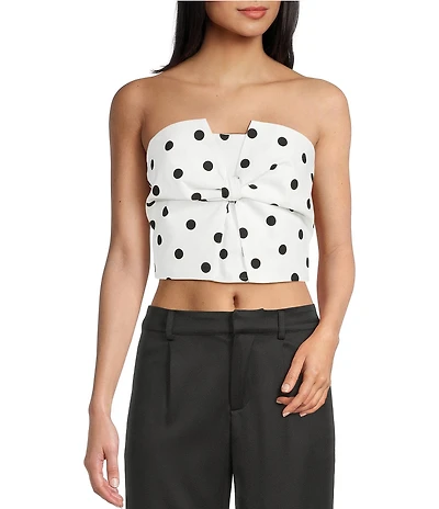 Evolutionary Polka Dot Printed Strapless Bow Top