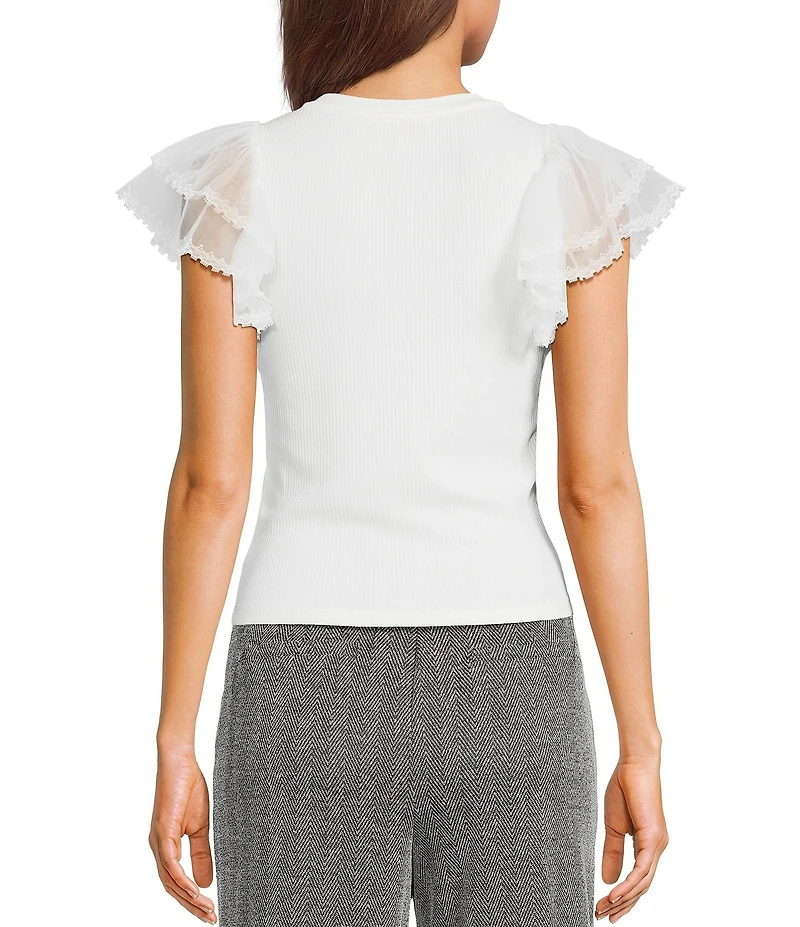 Evolutionary Ribbed Short Sleeve Ruffle Sleeve Top