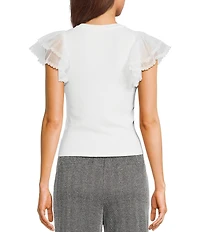 Evolutionary Ribbed Short Sleeve Ruffle Sleeve Top