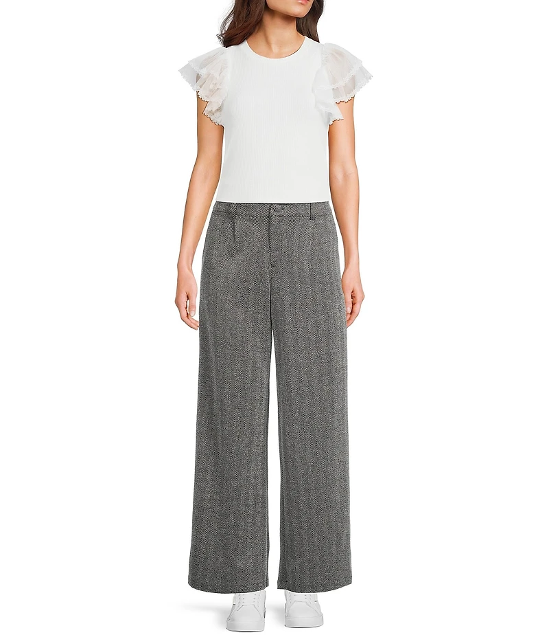 Evolutionary Ribbed Short Sleeve Ruffle Sleeve Top