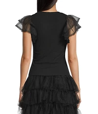 Evolutionary Ribbed Short Sleeve Ruffle Sleeve Top