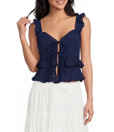 Evolutionary Ruffle Sleeve Tiered Tie Front Tank Top