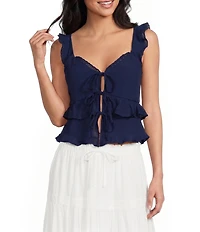 Evolutionary Ruffle Sleeve Tiered Tie Front Tank Top