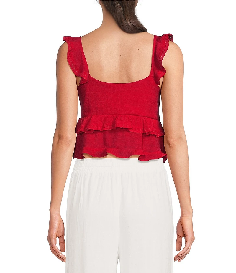 Evolutionary Ruffle Sleeve Tiered Tie Front Tank Top