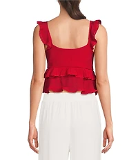 Evolutionary Ruffle Sleeve Tiered Tie Front Tank Top