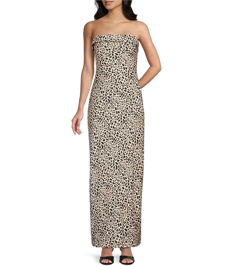 Evolutionary Satin Animal Print Strapless Dress