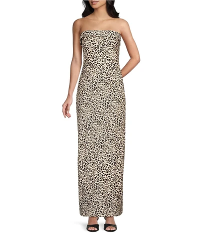 Evolutionary Satin Animal Print Strapless Dress