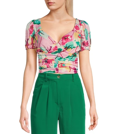 Evolutionary Short Sleeve Printed Cinch Waist Top