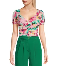 Evolutionary Short Sleeve Printed Cinch Waist Top