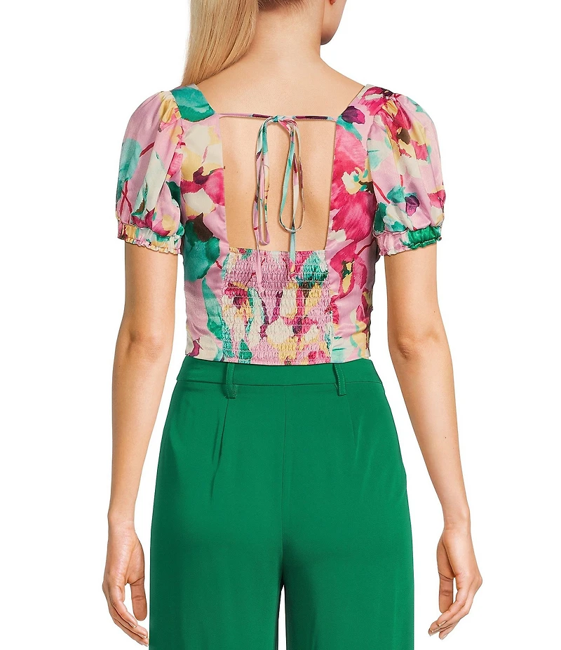 Evolutionary Short Sleeve Printed Cinch Waist Top