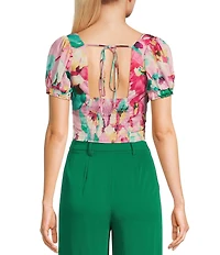 Evolutionary Short Sleeve Printed Cinch Waist Top