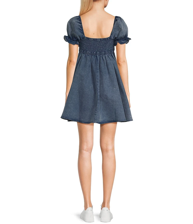 Evolutionary Short Sleeve Washed Denim Babydoll Dress