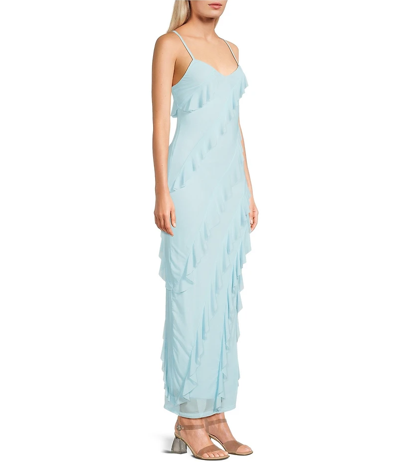 Evolutionary Sleeveless Bias All Over Ruffle Dress