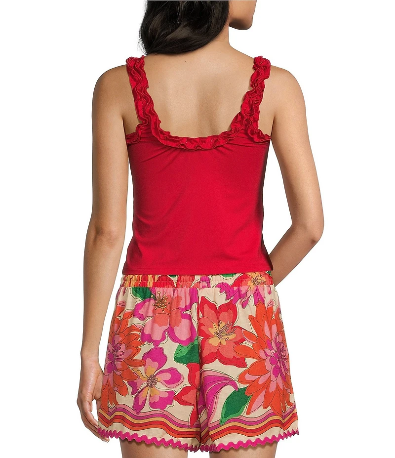 Evolutionary Sleeveless V-Neck Lettuce Knit Tank Top
