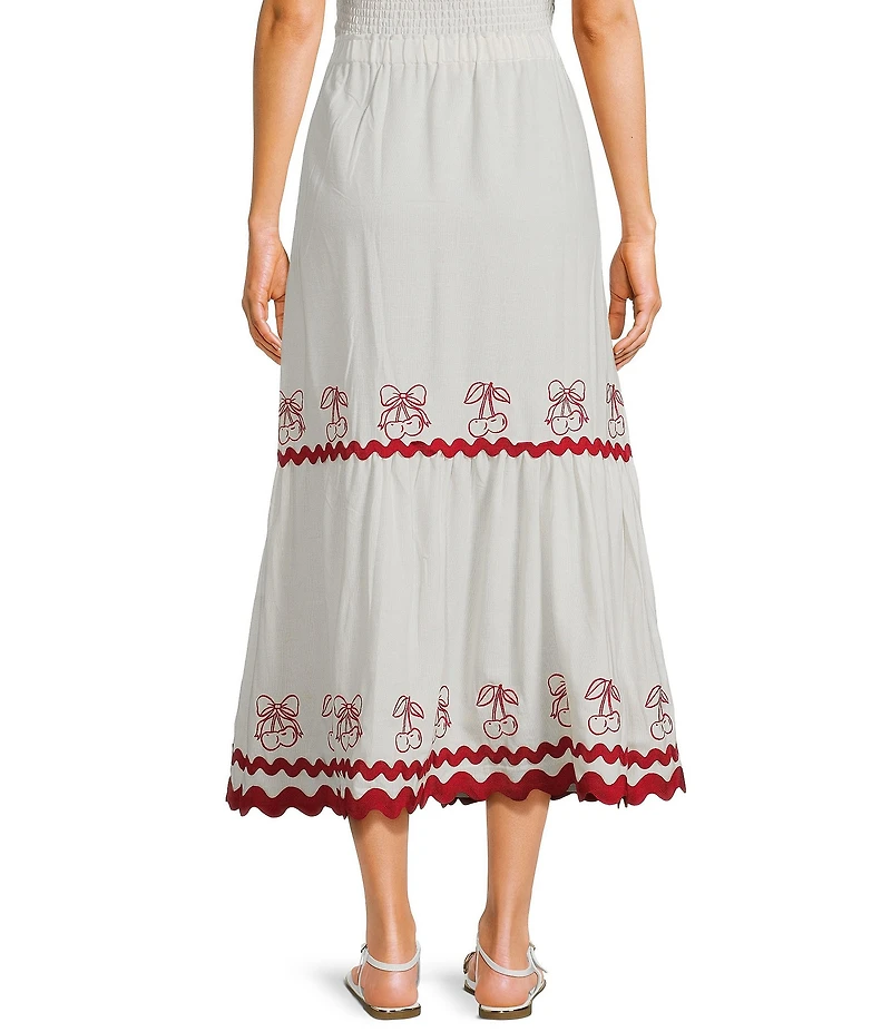 Evolutionary Solid Linen Cherry Ricrac Trim Coordinating Midi Skirt