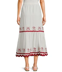 Evolutionary Solid Linen Cherry Ricrac Trim Coordinating Midi Skirt