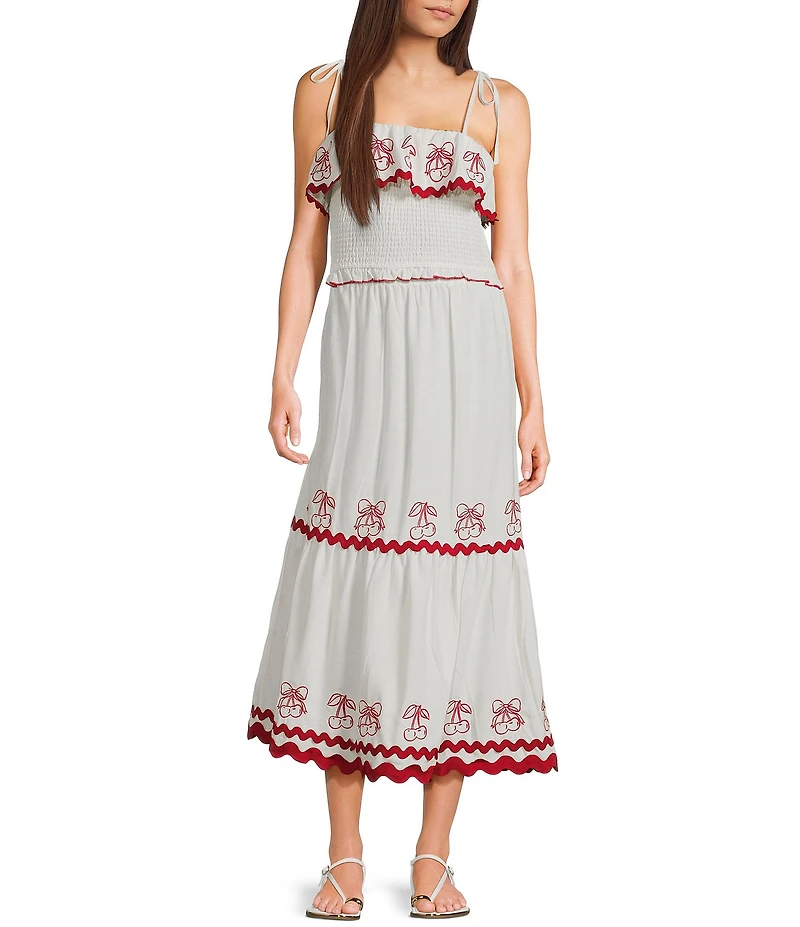 Evolutionary Solid Linen Cherry Ricrac Trim Coordinating Midi Skirt