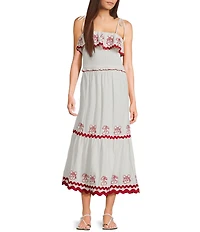 Evolutionary Solid Linen Cherry Ricrac Trim Coordinating Midi Skirt