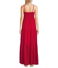 Evolutionary Spaghetti Strap Tie Front Tiered Maxi Dress