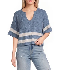 Evolutionary Split V-Neck Short Sleeve Sweater