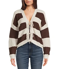 Evolutionary Striped Long Sleeve Tie Front Cardigan