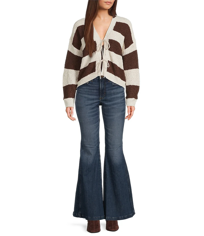 Evolutionary Striped Long Sleeve Tie Front Cardigan