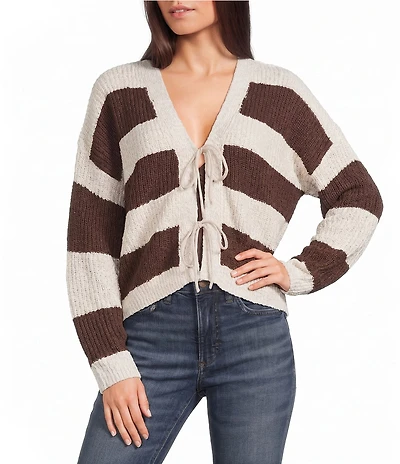 Evolutionary Striped Long Sleeve Tie Front Cardigan