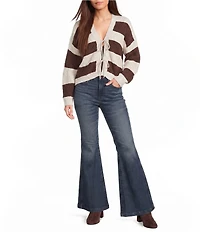 Evolutionary Striped Long Sleeve Tie Front Cardigan