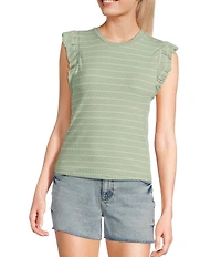 Evolutionary Striped Ruffle Short Sleeve Top