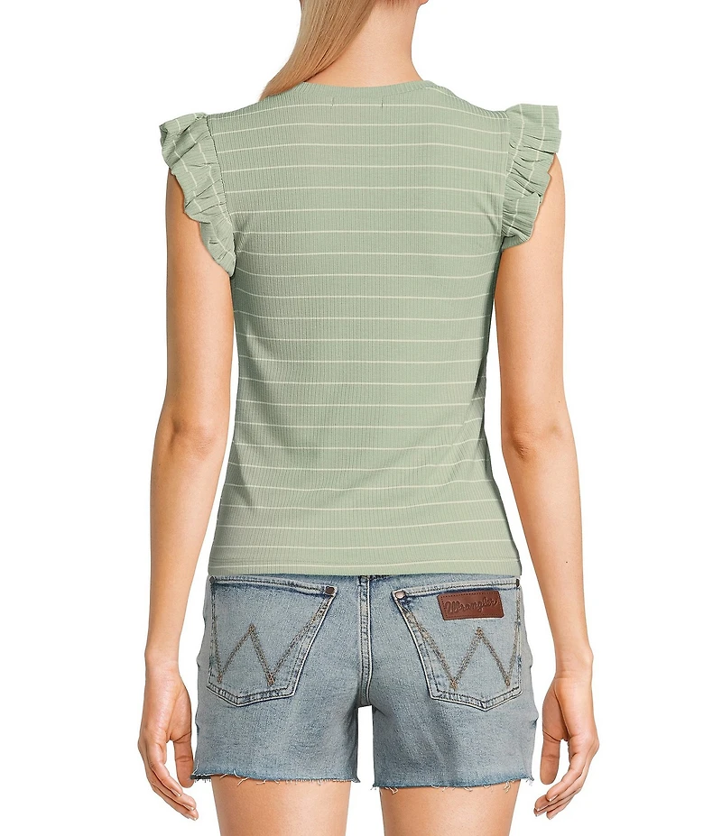 Evolutionary Striped Ruffle Short Sleeve Top