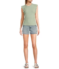 Evolutionary Striped Ruffle Short Sleeve Top