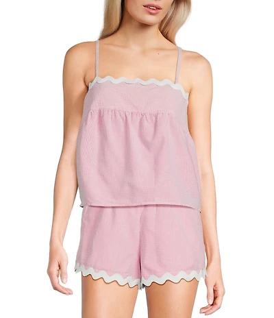 Evolutionary Striped Square Neck Ricrac Trim Coordinating Tank Top
